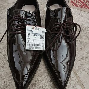 Zara Dark Brown Patent Leather Men's Oxfords